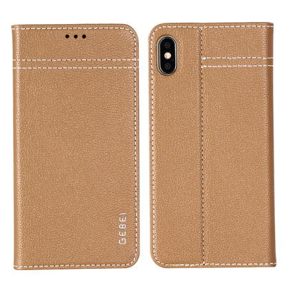For iPhone XS / X GEBEI Top-grain Leather Horizontal Flip Protective Case with Holder & Card Slots(Khaki) - More iPhone Cases by GEBEI | Online Shopping UK | buy2fix