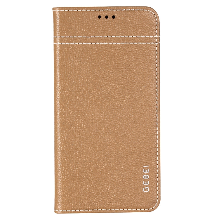 For iPhone XS / X GEBEI Top-grain Leather Horizontal Flip Protective Case with Holder & Card Slots(Khaki) - More iPhone Cases by GEBEI | Online Shopping UK | buy2fix