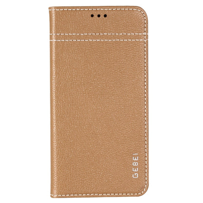 For iPhone XS / X GEBEI Top-grain Leather Horizontal Flip Protective Case with Holder & Card Slots(Khaki) - More iPhone Cases by GEBEI | Online Shopping UK | buy2fix