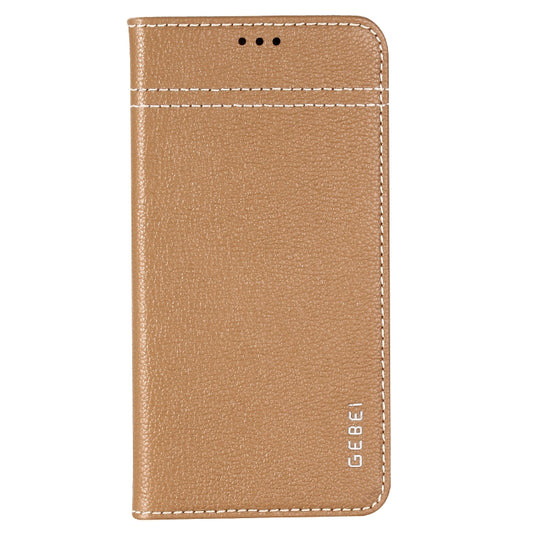 For iPhone XS / X GEBEI Top-grain Leather Horizontal Flip Protective Case with Holder & Card Slots(Khaki) by GEBEI