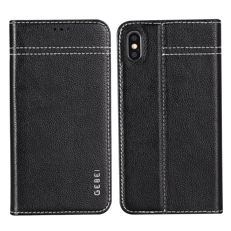 For iPhone XR GEBEI Top-grain Leather Horizontal Flip Protective Case with Holder & Card Slots(Black) - More iPhone Cases by GEBEI | Online Shopping UK | buy2fix