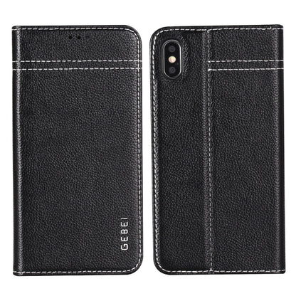 For iPhone XR GEBEI Top-grain Leather Horizontal Flip Protective Case with Holder & Card Slots(Black) - More iPhone Cases by GEBEI | Online Shopping UK | buy2fix