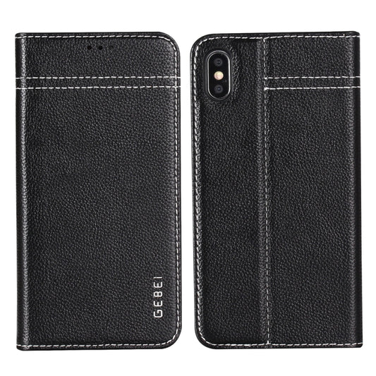 For iPhone XR GEBEI Top-grain Leather Horizontal Flip Protective Case with Holder & Card Slots(Black) - More iPhone Cases by GEBEI | Online Shopping UK | buy2fix