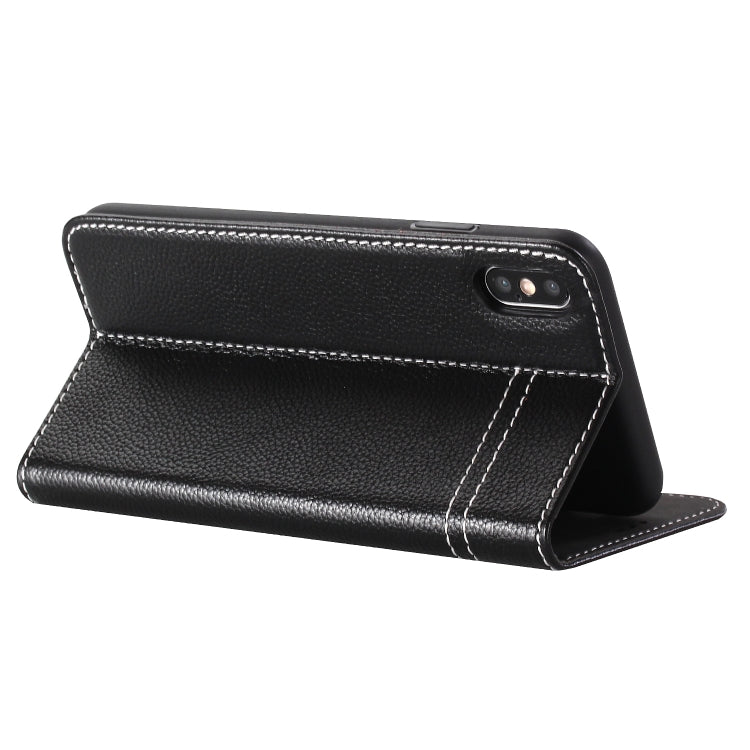 For iPhone XR GEBEI Top-grain Leather Horizontal Flip Protective Case with Holder & Card Slots(Black) - More iPhone Cases by GEBEI | Online Shopping UK | buy2fix