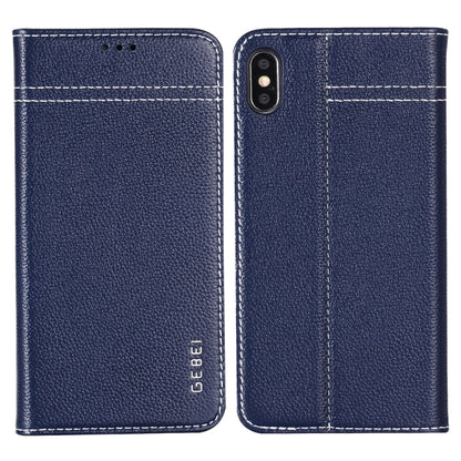 For iPhone XR GEBEI Top-grain Leather Horizontal Flip Protective Case with Holder & Card Slots(Blue) - More iPhone Cases by GEBEI | Online Shopping UK | buy2fix
