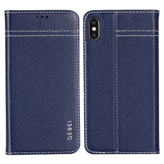 For iPhone XR GEBEI Top-grain Leather Horizontal Flip Protective Case with Holder & Card Slots(Blue) - More iPhone Cases by GEBEI | Online Shopping UK | buy2fix