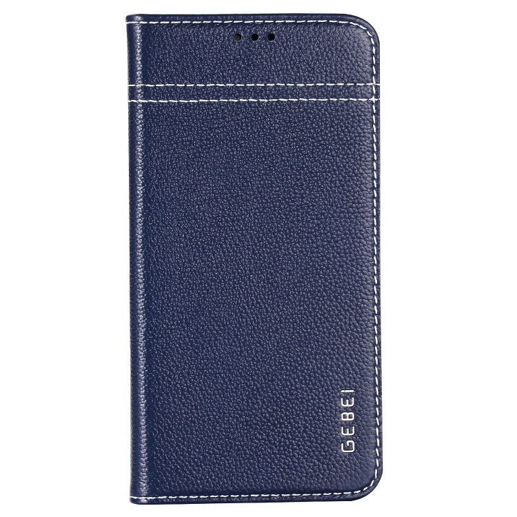 For iPhone XR GEBEI Top-grain Leather Horizontal Flip Protective Case with Holder & Card Slots(Blue) - More iPhone Cases by GEBEI | Online Shopping UK | buy2fix