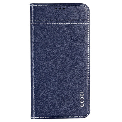 For iPhone XR GEBEI Top-grain Leather Horizontal Flip Protective Case with Holder & Card Slots(Blue) - More iPhone Cases by GEBEI | Online Shopping UK | buy2fix