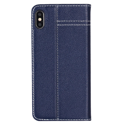 For iPhone XR GEBEI Top-grain Leather Horizontal Flip Protective Case with Holder & Card Slots(Blue) - More iPhone Cases by GEBEI | Online Shopping UK | buy2fix