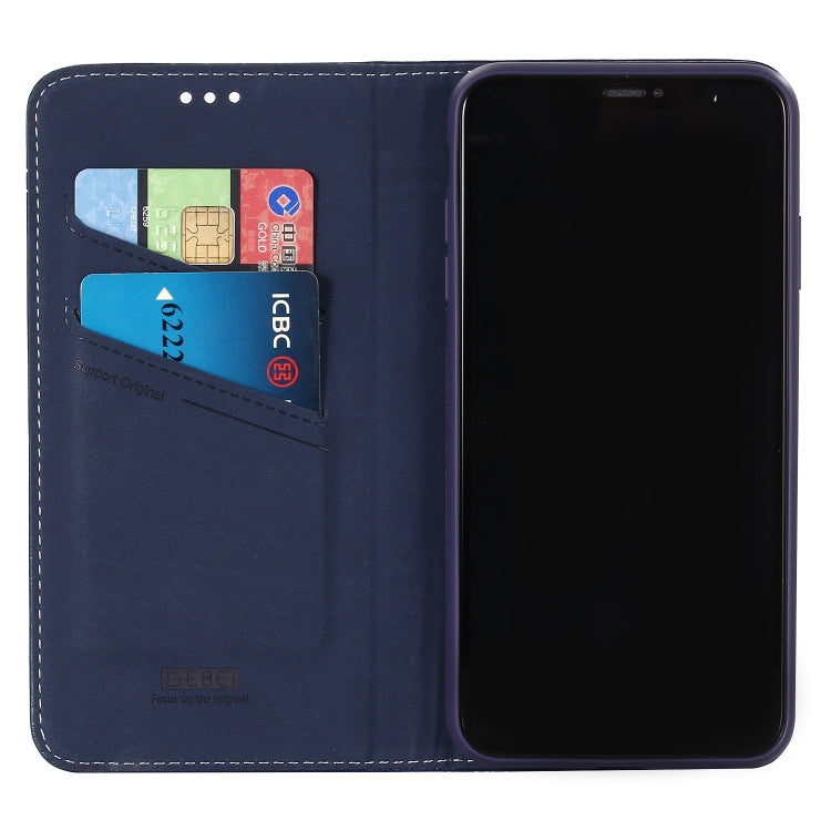 For iPhone XR GEBEI Top-grain Leather Horizontal Flip Protective Case with Holder & Card Slots(Blue) - More iPhone Cases by GEBEI | Online Shopping UK | buy2fix