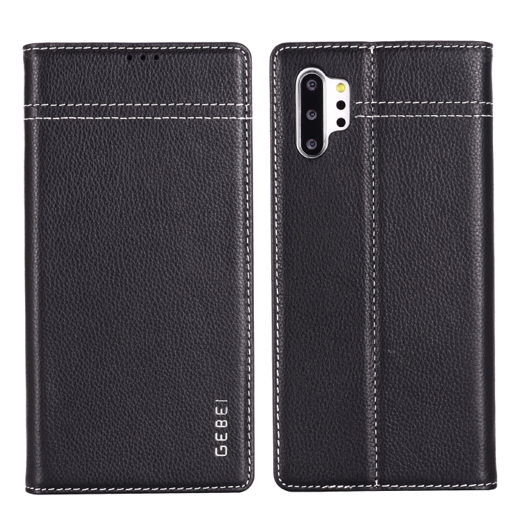 For Galaxy Note 10+ GEBEI Top-grain Leather Horizontal Flip Protective Case with Holder & Card Slots(Black) - Galaxy Phone Cases by GEBEI | Online Shopping UK | buy2fix