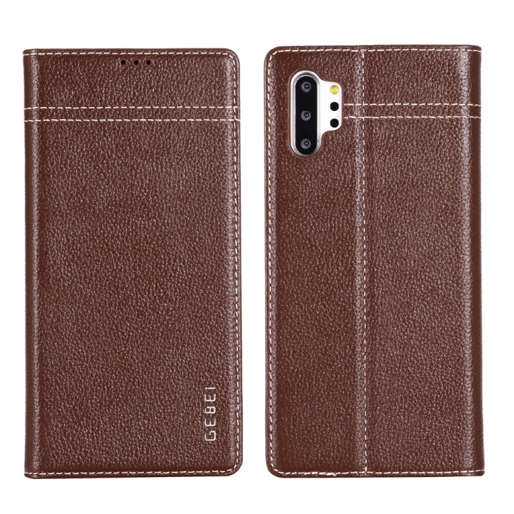 For Galaxy Note 10+ GEBEI Top-grain Leather Horizontal Flip Protective Case with Holder & Card Slots(Brown) - Galaxy Phone Cases by GEBEI | Online Shopping UK | buy2fix