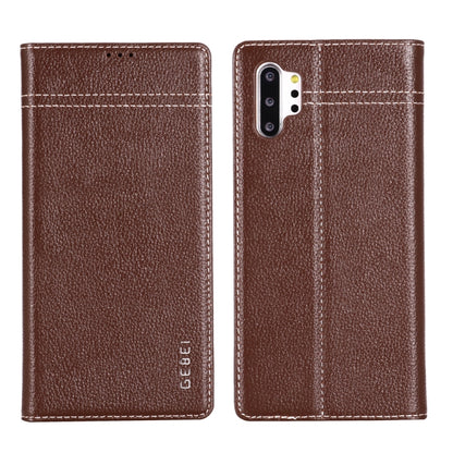 For Galaxy Note 10+ GEBEI Top-grain Leather Horizontal Flip Protective Case with Holder & Card Slots(Brown) - Galaxy Phone Cases by GEBEI | Online Shopping UK | buy2fix