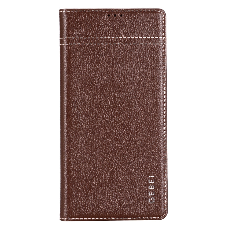 For Galaxy Note 10+ GEBEI Top-grain Leather Horizontal Flip Protective Case with Holder & Card Slots(Brown) - Galaxy Phone Cases by GEBEI | Online Shopping UK | buy2fix