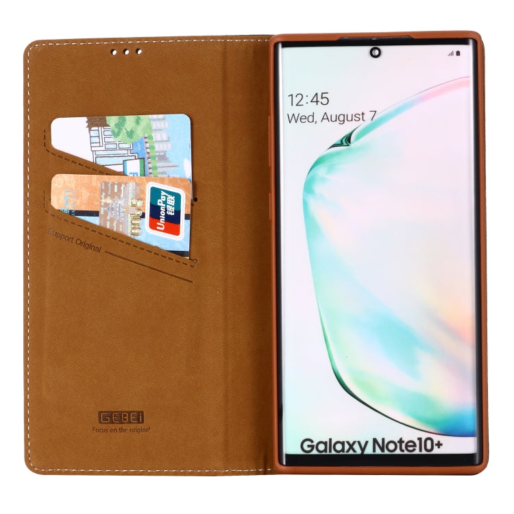 For Galaxy Note 10+ GEBEI Top-grain Leather Horizontal Flip Protective Case with Holder & Card Slots(Brown) - Galaxy Phone Cases by GEBEI | Online Shopping UK | buy2fix