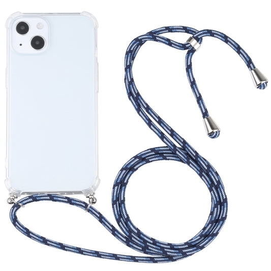 For iPhone 13 Four-corner Shockproof Transparent TPU Protective Case with Lanyard(Colorful Blue) by buy2fix