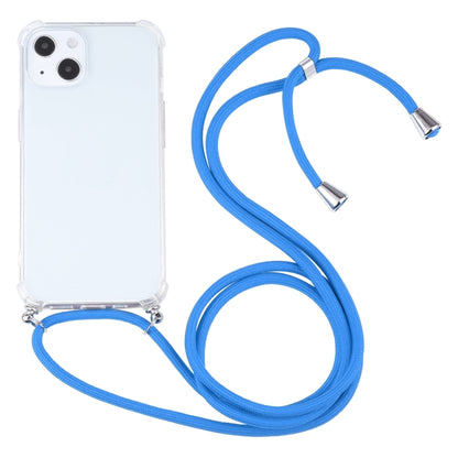 For iPhone 13 Four-corner Shockproof Transparent TPU Protective Case with Lanyard(Blue) by buy2fix