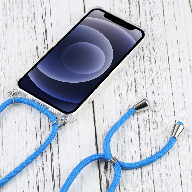 For iPhone 13 Four-corner Shockproof Transparent TPU Protective Case with Lanyard(Blue) by buy2fix