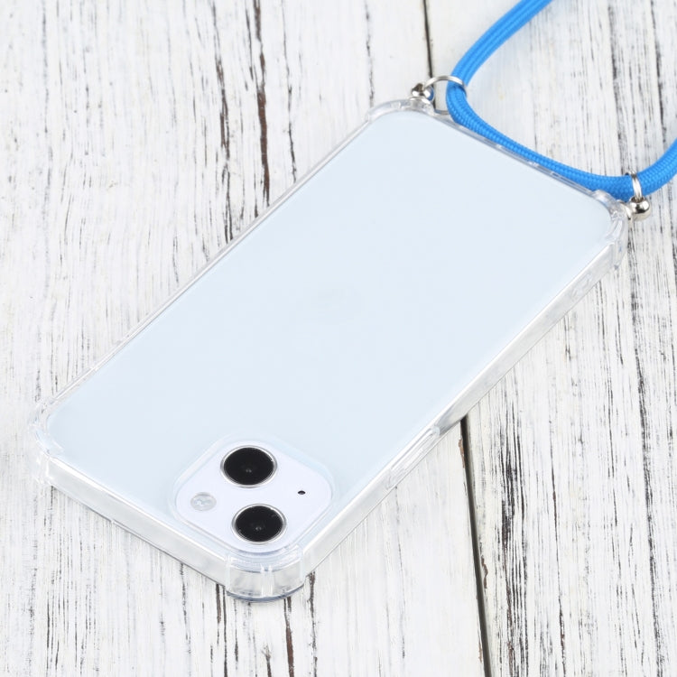 For iPhone 13 Four-corner Shockproof Transparent TPU Protective Case with Lanyard(Blue) by buy2fix