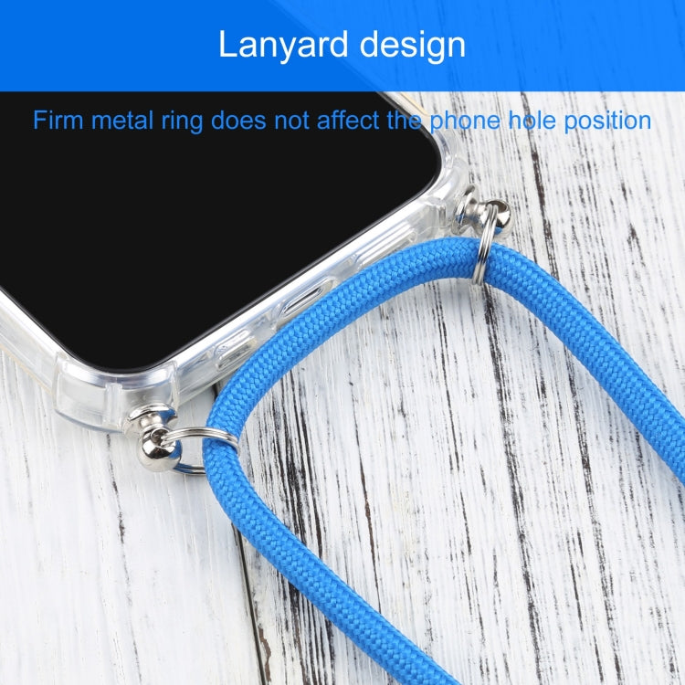 For iPhone 13 Four-corner Shockproof Transparent TPU Protective Case with Lanyard(Blue) by buy2fix
