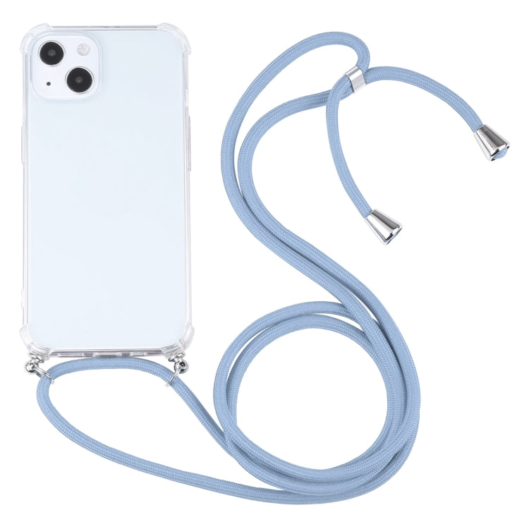 For iPhone 13 Four-corner Shockproof Transparent TPU Protective Case with Lanyard(Blue Grey) by buy2fix