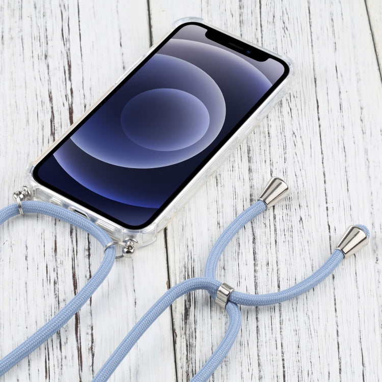 For iPhone 13 Four-corner Shockproof Transparent TPU Protective Case with Lanyard(Blue Grey) by buy2fix