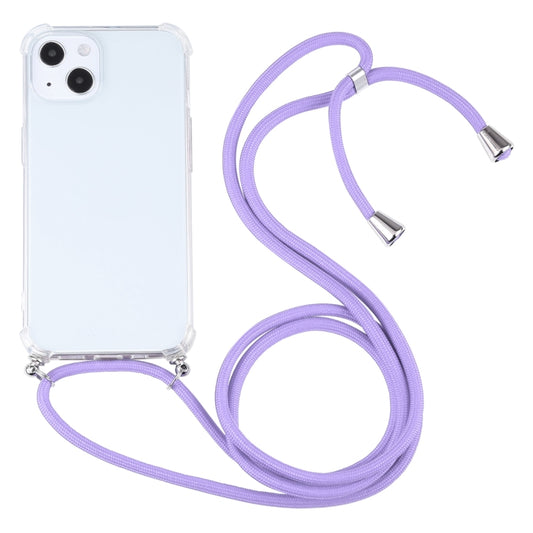 For iPhone 13 Four-corner Shockproof Transparent TPU Protective Case with Lanyard(Purple) by buy2fix
