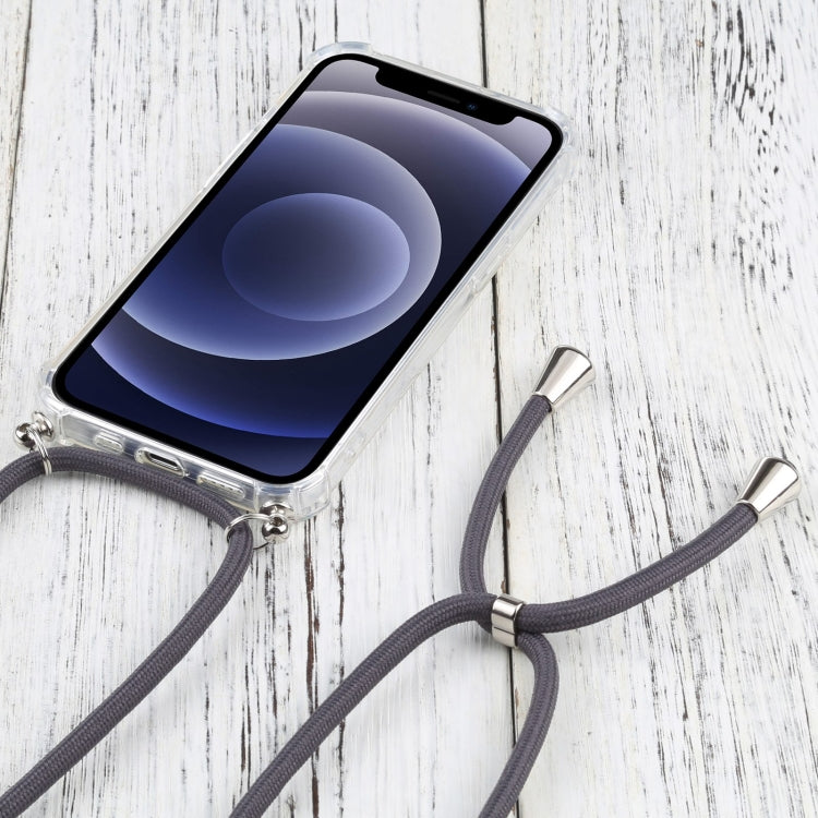 For iPhone 13 Four-corner Shockproof Transparent TPU Protective Case with Lanyard(Grey) by buy2fix