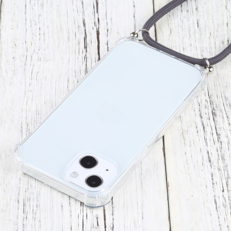 For iPhone 13 Four-corner Shockproof Transparent TPU Protective Case with Lanyard(Grey) by buy2fix