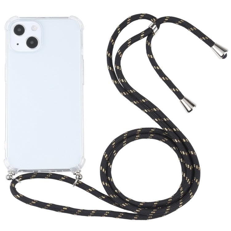 For iPhone 13 Four-corner Shockproof Transparent TPU Protective Case with Lanyard(Black Gold) by buy2fix