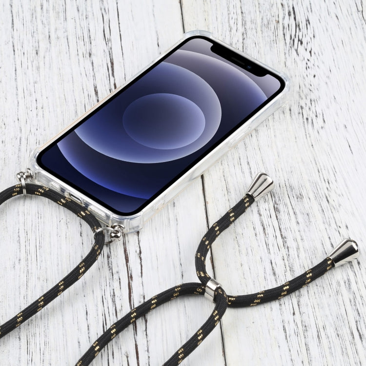 For iPhone 13 Four-corner Shockproof Transparent TPU Protective Case with Lanyard(Black Gold) by buy2fix