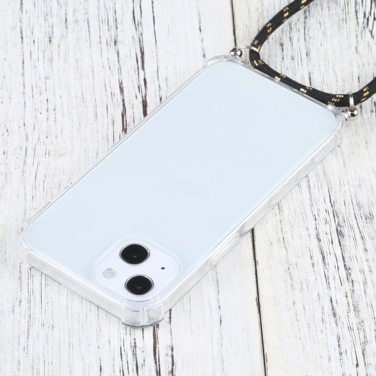 For iPhone 13 Four-corner Shockproof Transparent TPU Protective Case with Lanyard(Black Gold) by buy2fix