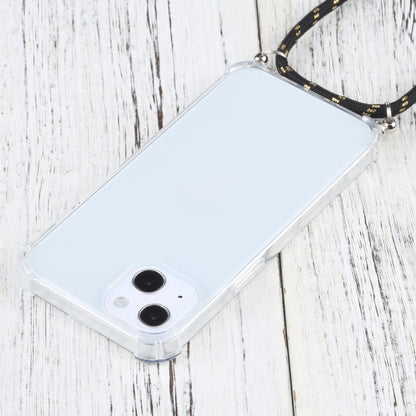 For iPhone 13 Four-corner Shockproof Transparent TPU Protective Case with Lanyard(Black Gold) by buy2fix