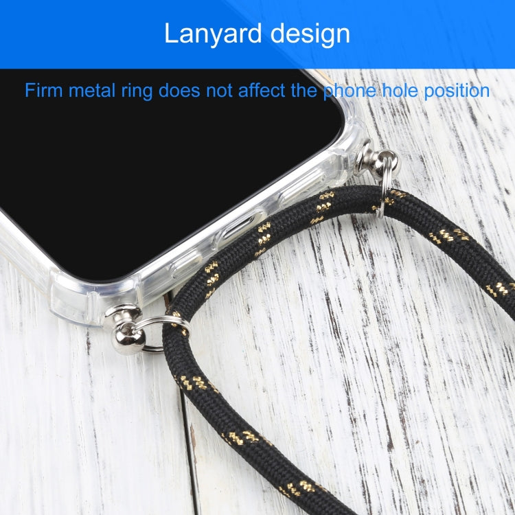 For iPhone 13 Four-corner Shockproof Transparent TPU Protective Case with Lanyard(Black Gold) by buy2fix
