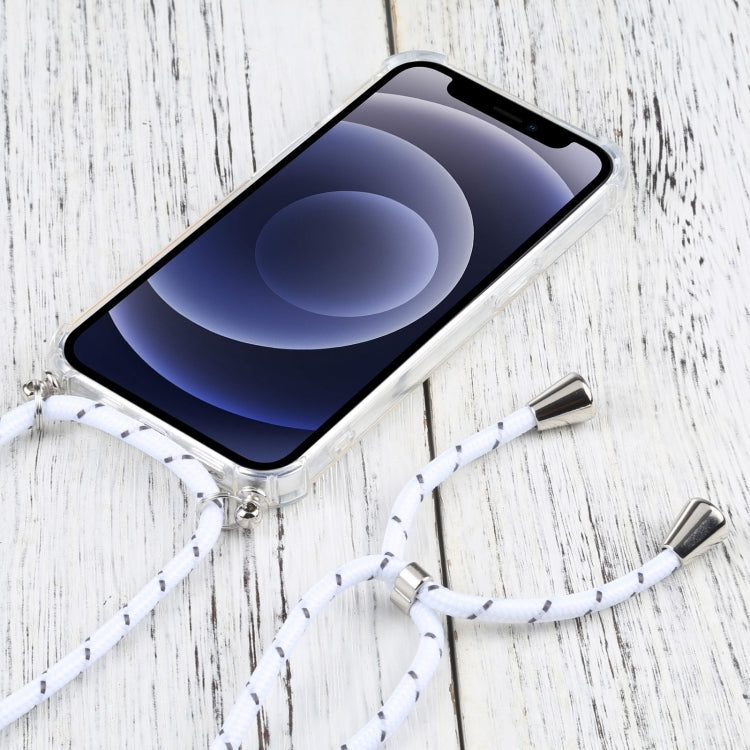 For iPhone 13 Four-corner Shockproof Transparent TPU Protective Case with Lanyard(White Thick Black) by buy2fix