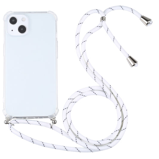 For iPhone 13 Four-corner Shockproof Transparent TPU Protective Case with Lanyard(White Thin Black) by buy2fix