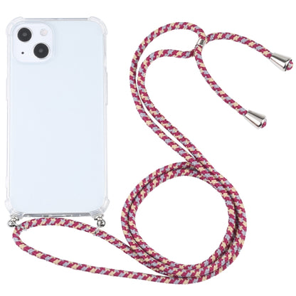 For iPhone 13 Four-corner Shockproof Transparent TPU Protective Case with Lanyard(Red Grey Yellow) by buy2fix