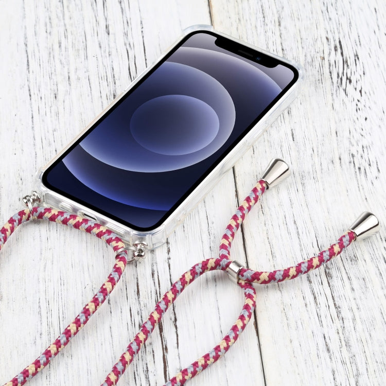 For iPhone 13 Four-corner Shockproof Transparent TPU Protective Case with Lanyard(Red Grey Yellow) by buy2fix