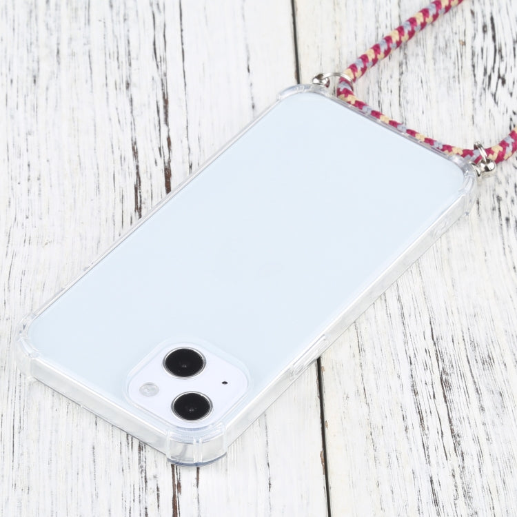 For iPhone 13 Four-corner Shockproof Transparent TPU Protective Case with Lanyard(Red Grey Yellow) by buy2fix