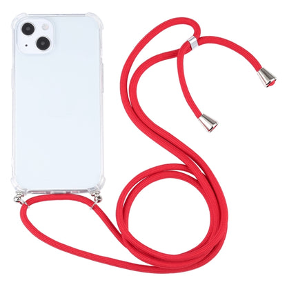 For iPhone 13 mini Four-corner Shockproof Transparent TPU Protective Case with Lanyard (Red) by buy2fix