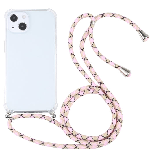 For iPhone 13 mini Four-corner Shockproof Transparent TPU Protective Case with Lanyard (Colorful Pink) by buy2fix