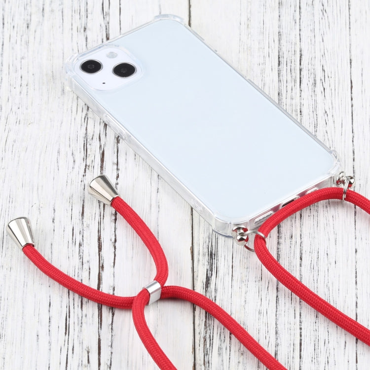 For iPhone 13 mini Four-corner Shockproof Transparent TPU Protective Case with Lanyard (Red) by buy2fix