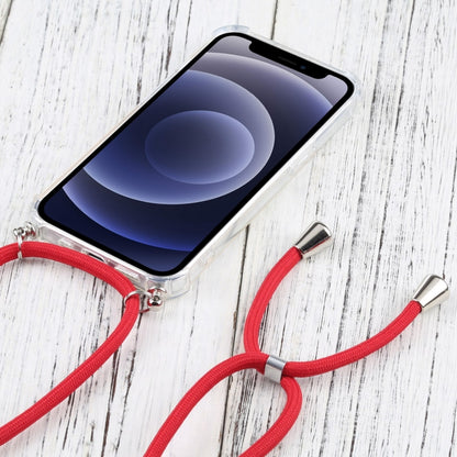 For iPhone 13 mini Four-corner Shockproof Transparent TPU Protective Case with Lanyard (Red) by buy2fix