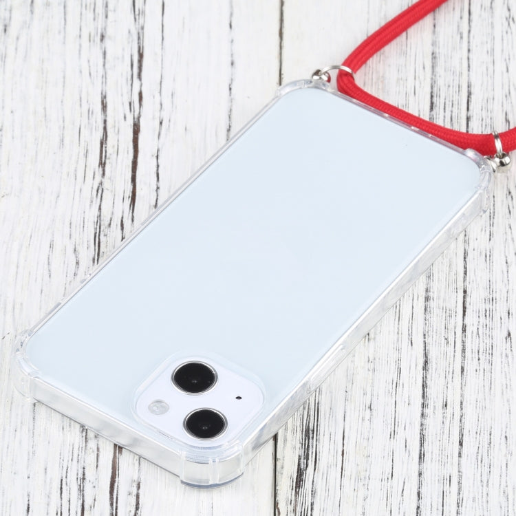 For iPhone 13 mini Four-corner Shockproof Transparent TPU Protective Case with Lanyard (Red) by buy2fix