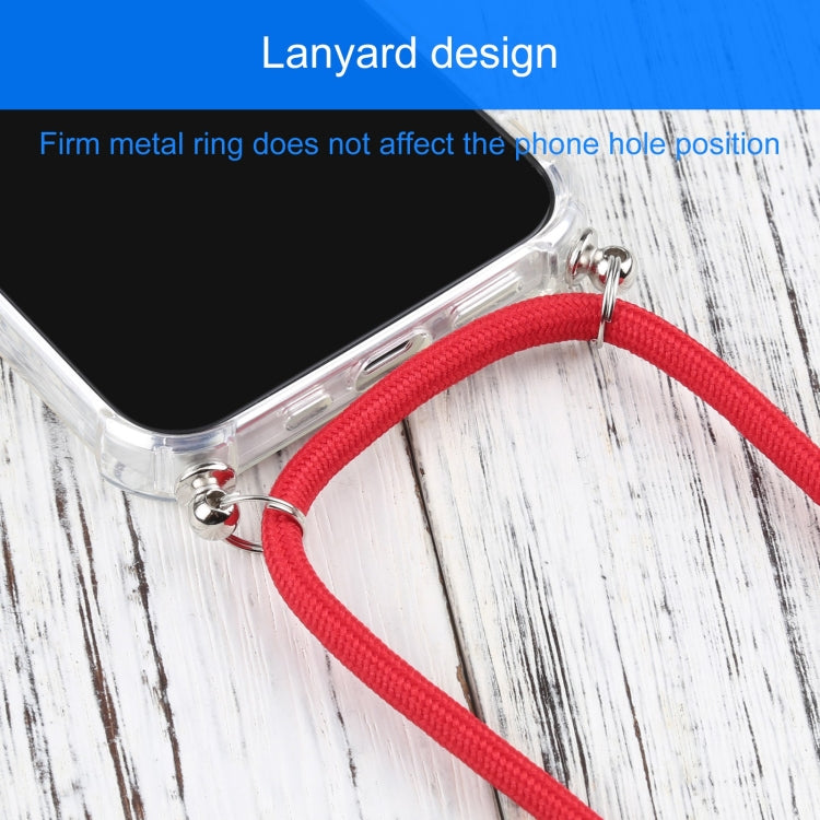 For iPhone 13 mini Four-corner Shockproof Transparent TPU Protective Case with Lanyard (Red) by buy2fix