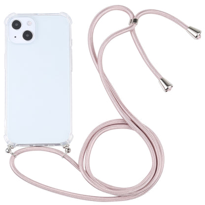For iPhone 13 mini Four-corner Shockproof Transparent TPU Protective Case with Lanyard (Light Pink) by buy2fix