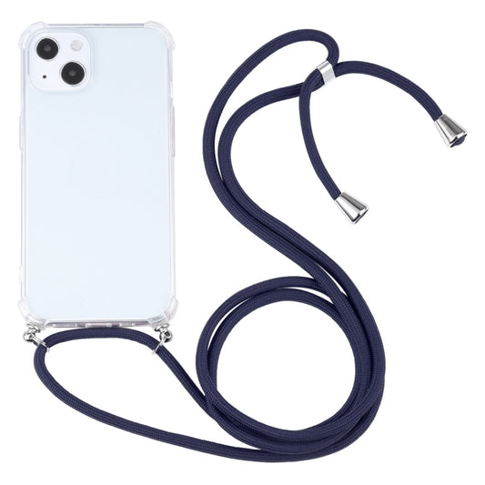 For iPhone 13 mini Four-corner Shockproof Transparent TPU Protective Case with Lanyard (Dark Blue) by buy2fix