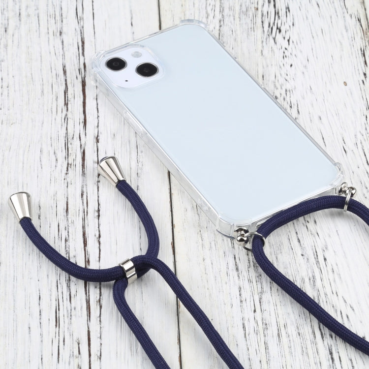 For iPhone 13 mini Four-corner Shockproof Transparent TPU Protective Case with Lanyard (Dark Blue) by buy2fix