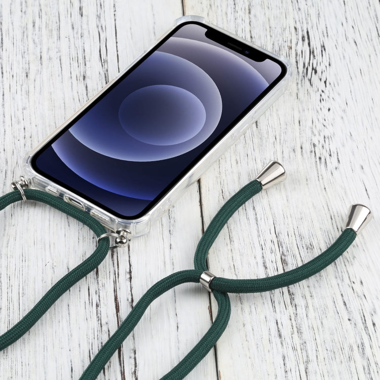 For iPhone 13 mini Four-corner Shockproof Transparent TPU Protective Case with Lanyard (Dark Green) by buy2fix