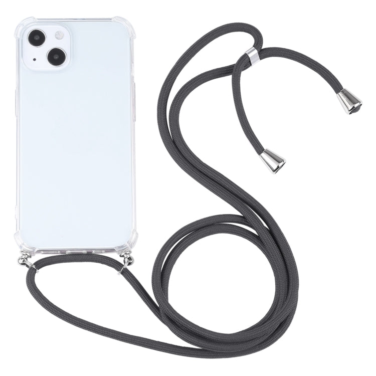 For iPhone 13 mini Four-corner Shockproof Transparent TPU Protective Case with Lanyard (Grey) by buy2fix